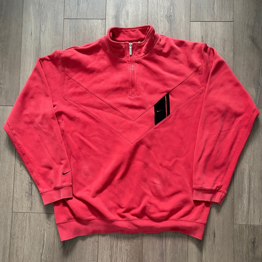 Y2K Nike Vintage Red 1/4 Zip Sweater Men’s XL V-Line Embroidery